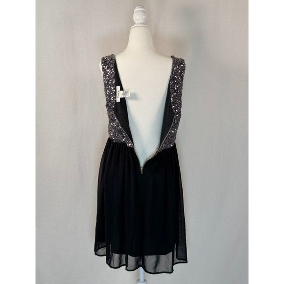 PINKY Size L Bodice Black Chiffon Sleeveless Mini Dress W/ Zipper - Picture 10 of 10